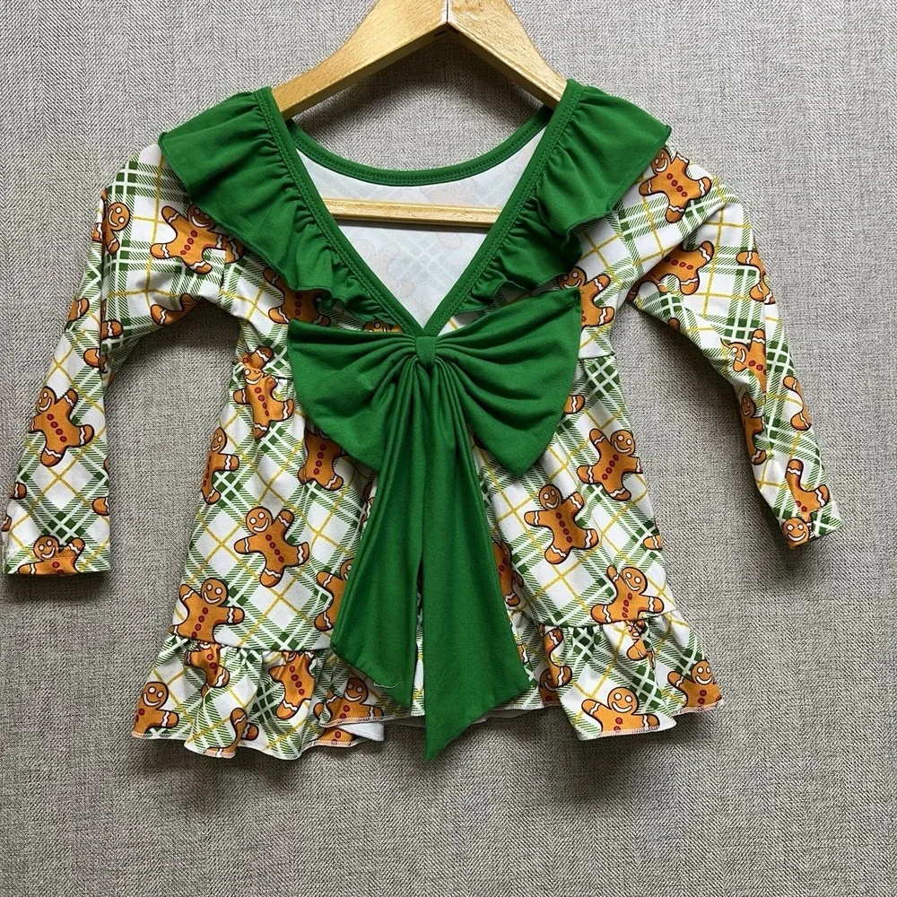 Little Girl's‎ Gingerbread Man Green Bow Tunic Ruffled Legging Set 2T